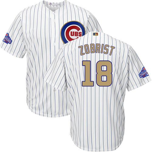 Cubs #18 Ben Zobrist White(Blue Strip) Gold Program Cool Base Stitched MLB Jersey